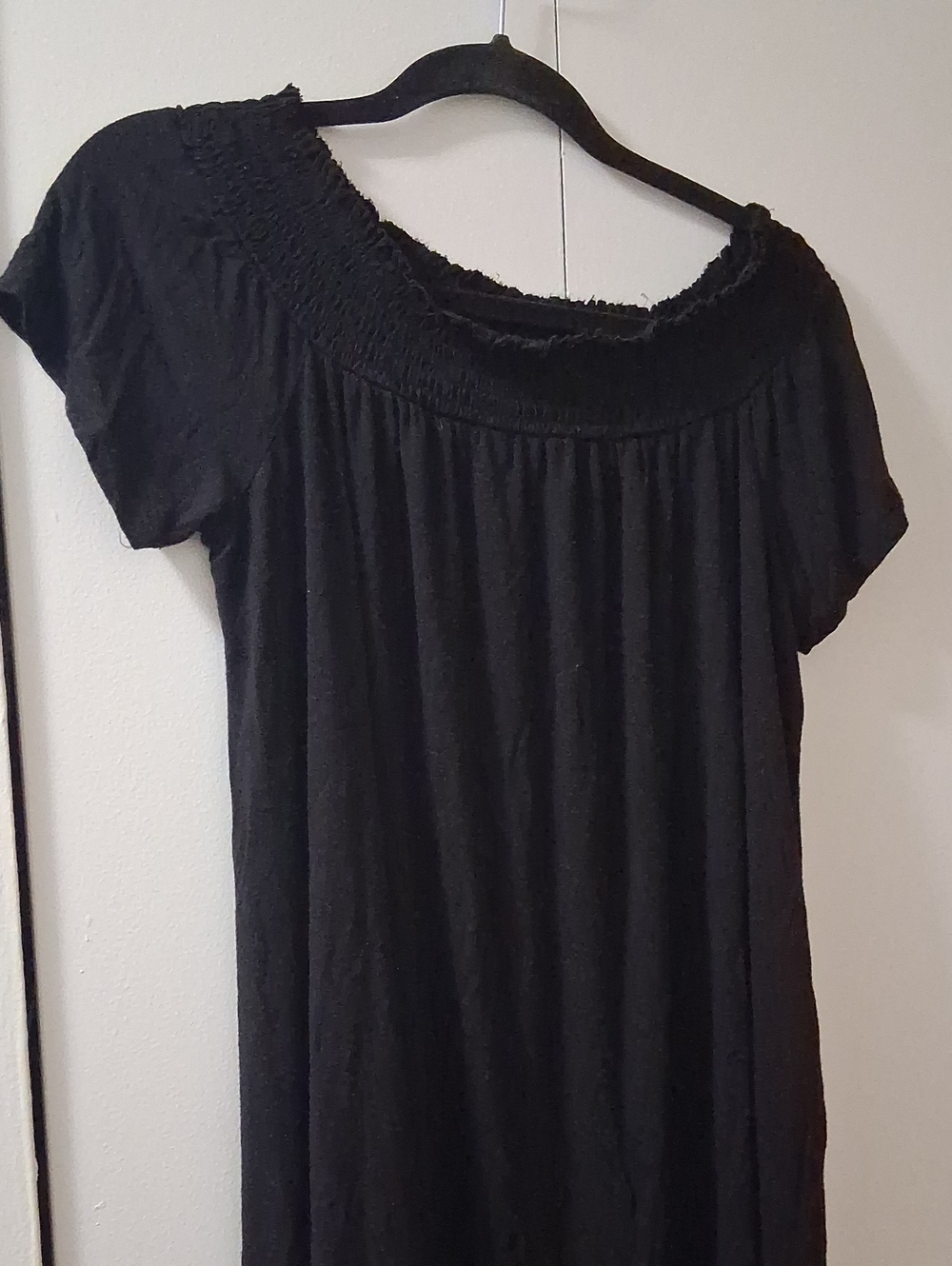 Black Smocked-Neck Short Sleeve Women's Top